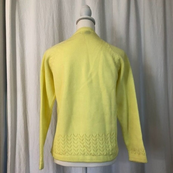 Vintage 80s Women's Medium Yellow Knit Cardigan Cottage Core Prairie Grannycore - Picture 2 of 6
